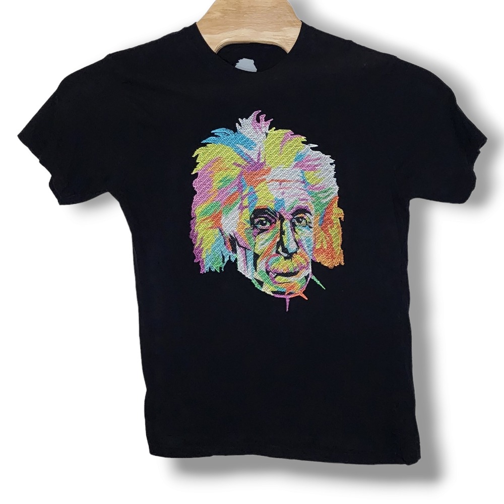 Men's Medium Albert Einstein Bio world Black Emb. Head Short Sleeve T-Shirt - Picture 3 of 5